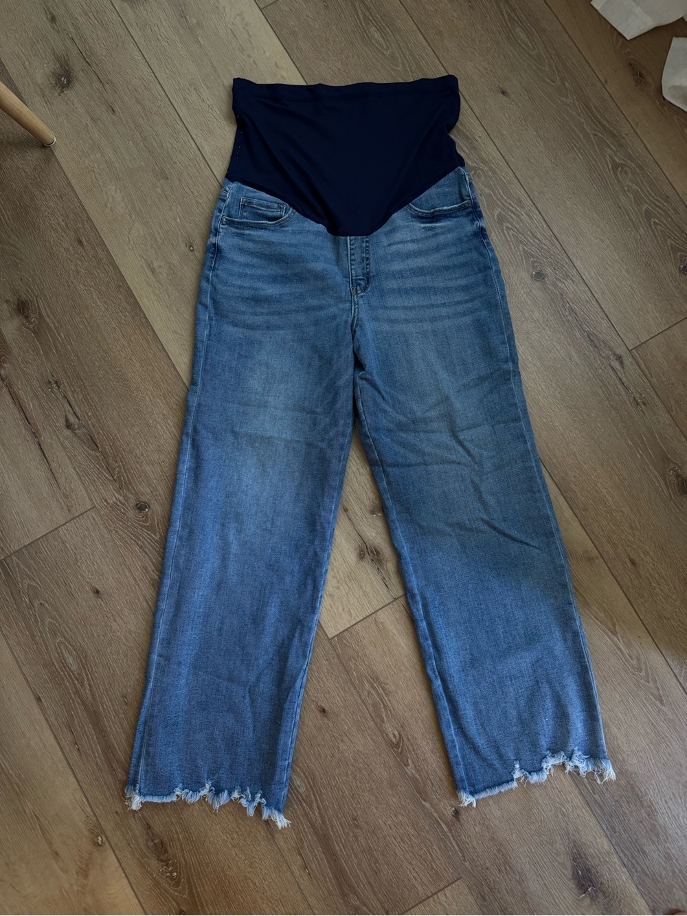 Pinkblush Medium Blue Maternity Wide-Leg Jeans with Navy Belly Panel